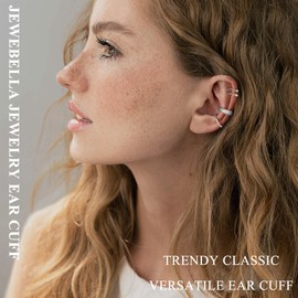 JeweBella 9pcs Ear Cuff No Piercing Earrings - 14K Gold Plated, Adjustable Clip On - Gold/Silver/Black/Rose Gold