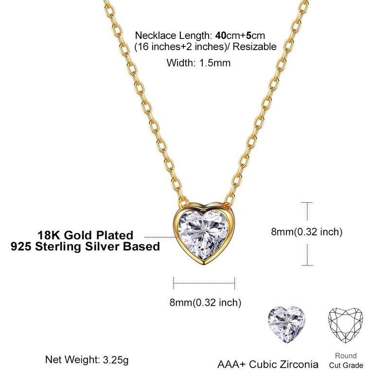 925 Sterling Silver Gold Plated Heart Necklace, Women's Pendant, Minimalist