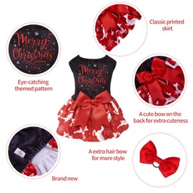 CuteBone Merry Christmas Dog Dress Velvet for Small Dogs Girl Reindeer Puppy Dresses Red Dog Clothes CVA04XS-D