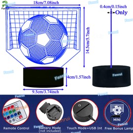 Fanrui Football Night Light for Kids, 3D Illusion LED Lamp, 16 Colors Dimmable Football Table Lamps with Remote Control Home Decoration Great Gift for Boys Girls Kids