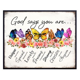 Christian Bible Verses Wall Art - God Says You Are Decor - Inspirational Catholic Religious Encouragement Gifts for Women Girls Room - Psalms Scripture Wall Decor - Rustic Positive Motivational Quotes