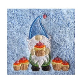 Cupcake Gnome/Gonk and 5 Cupcakes (1378) - Embroidered Deluxe Fleece Baby Blanket (Heavier Weight) (Blue Rosebud)