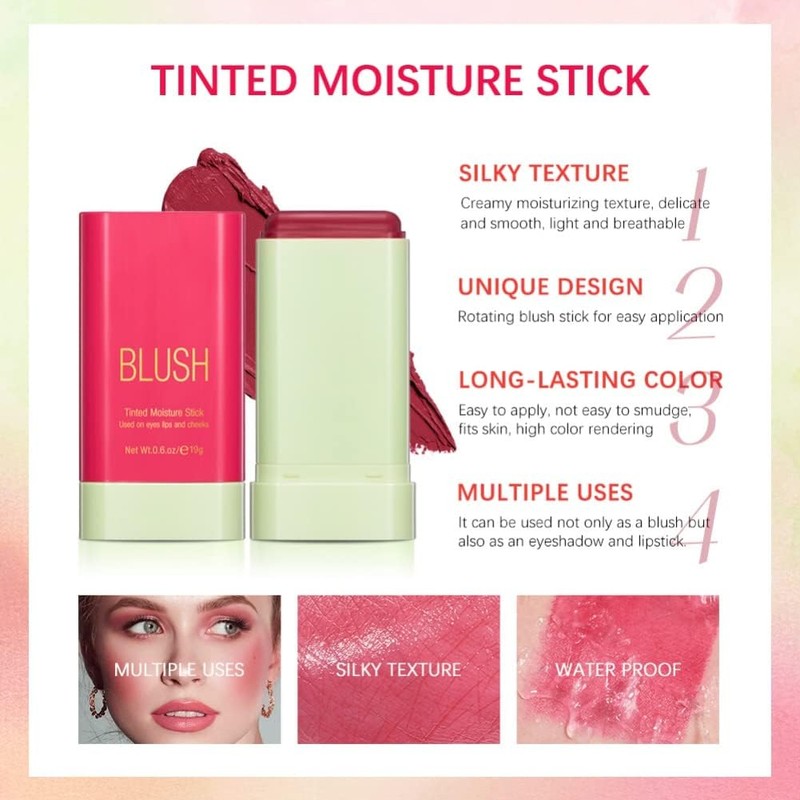 LMDAOO Multi-Use Cream Blush Stick, Soft Blush Cream Makeup for
