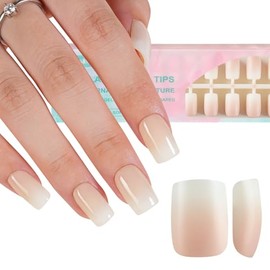 Misssix Ombre Puntas de Uñas de Gel, 160 Piezas, Gradiente Blanco, Prensa En Uñas Cuadradas Cortas, Sin Necesidad de Limar Puntas Predurables, Uñas Po
