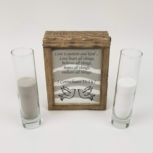 Rustic Unity Sand Ceremony Set "Love Is Patient with Black