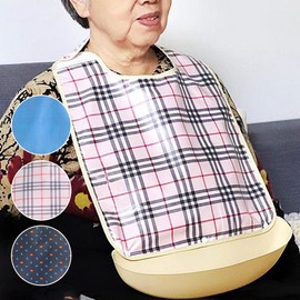 Elderly bib patient meal apron patient elderly adult nursing home hospital waterproof, check beigecheck beige_MM / 어르신 턱받이 환자용 식사 앞치마 환자 노인 성인 요양원 병원 방수, 체크베이지체크베이지_MM