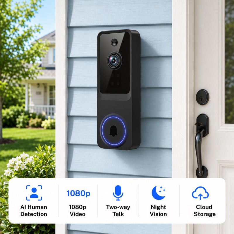 1080p Wireless Video Doorbell Camera with Smart AI Human Detection,
