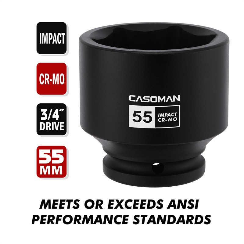 CASOMAN 3/4"Drive x 55mm Shallow Impact Socket, Jumbo Impact Socket,