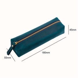 AIGUONIU Retro Leather Retro First Layer Cowhide Stationery Box Pencil Case Coin Purse Pen Case Storage Bag (Blue)