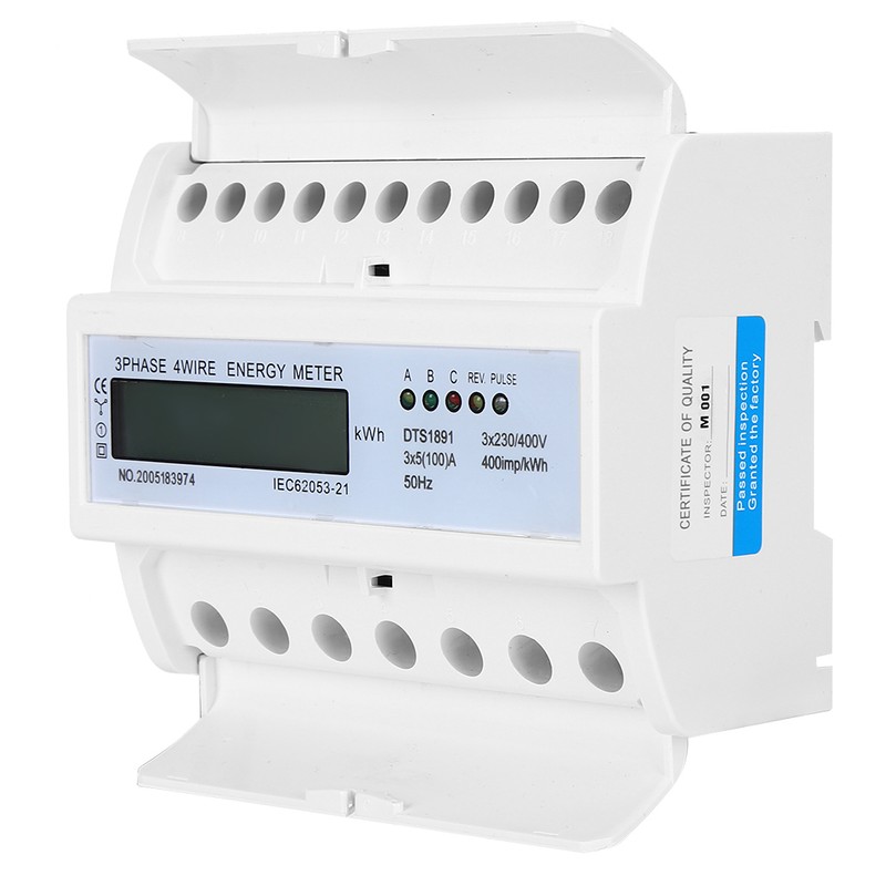 Rail Energy Meter 3Phase 4Wire 7P LCD Down‑in Down‑out Portable