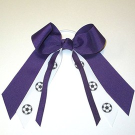 Sublimation Specialties Soccer Hair Bow - Made in The USA, Purple, White Pony Band