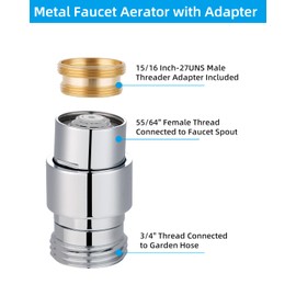 Hibbent 2 in 1 Faucet Aerator with Adapter, Connect to Garden Hose/Other 3/4 Inch Thread Hose, Big Angle Swivel Kitchen Sink Faucet Aerator with Movable Lid to Cover the Thread-Polished Chrome