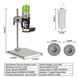DIYAREA Bottle Cutter Electric Glass Bottle Cutting Machine 150W 6000RPM DIY Vine Bottle Cutter with 8 pcs Emery Abrasive Blade for Round/Square/Irregular Glass or Ceramic Bottles