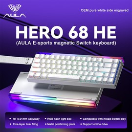 [New]Aula Hero 68 Wired Magnetic Switch Gaming Keyboard, 65% layout,RT 0.01, Extreme Response, RGB Backlit,Wired Connection, Web Driver, 8K Returns,E-Sport Gaming Accessories PC Accessories FallFreshness:_White Side Engraving