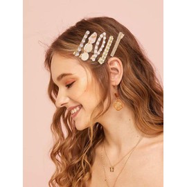 Yean 5 Pcs Pearl Acrylic Hair Barrettes Hair Clips for Women and Girls (5White)