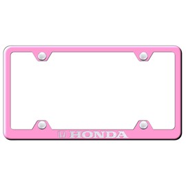 Au-TOMOTIVE GOLD Laser Etched Logo Stainless Steel Wide Body License Plate Frame for Honda (Pink)