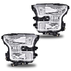 CNNELL Headlights Assembly Head Lamps Compatible with Ford F150 2015 2016 2017 models only Left+Right Pair (White Cover White Frame White Reflector)