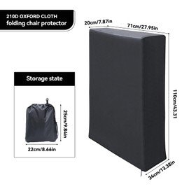 Aimeke Folding Chair Cover, Protective Cover for Folding Chair, Oxford Cover, Garden Chair Protective Cover with Storage Bag, Waterproof, Windproof, Anti-UV for Chairs, Garden Lounger, 71 x 110 cm