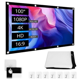 QWORK® 100 Inch Projection Screen, 16: 9 HD Foldable Projector Screen, 221 x 125 cm Anti-Wrinkle Projector Screen with Accessories, for Indoor and Outdoor Use