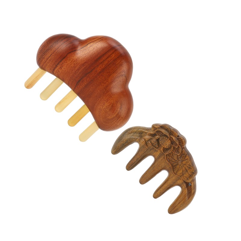 Sandalwood Massaging Comb Lotus Ox Horn Shape Reduce Pressure Wide
