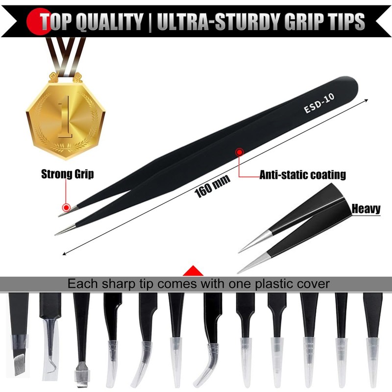 Tweezers 12 Pack, Precision Tweezer Set for Women, Stainless Steel