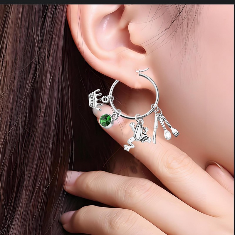 FEELMEM Frog Earrings Princess Frog Charm Big Circle Hoop Earrings
