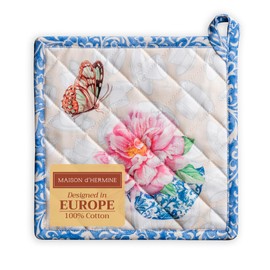 Maison d'Hermine Pot Holders 100% Cotton Heat Resistant Potholders 8" x 8" Hot Pads with Loop BBQ, Cooking, Baking, Grilling, Kitchen, Handling Hot Pans Spring/Summer (Pack of 1, Canton)