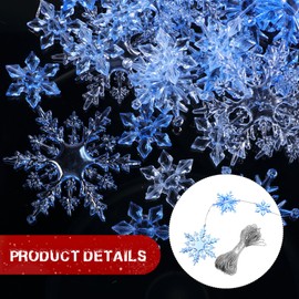 Shappy 36 Pieces Plastic Crystal Snowflake Ornament Acrylic Xmas Snowflake for Christmas Winter DIY Decoration, Assorted Sizes 1.7/3/4 Inches (Gradient Blue)