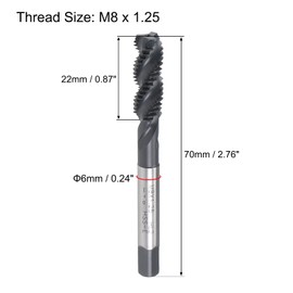 sourcing map M8 x 1.25 Spiral Flute Thread Tap, Metric Machine Threading Tap HSS Nitriding Coated, Round Shank with Square End, H2 Tolerance, 2pcs