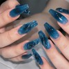 RTKHFZE Coffin Press on Nails Long Length,Ocean Blue Fake Nails
