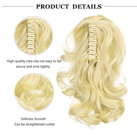 Cybelleza Ponytail Extensions, Braid Ponytail Hairpiece, Short Wave, Curly Claw Clip-In Hair Extensions, Ponytail Synthetic Hair, Wavy Synthetic Hair Extension, Braid Extension, 14 Inches, Bleach