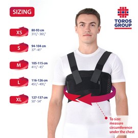 Men's chest corset with chest strap with braces. Ideal for coronary post-operative broken ribs and sternum black. X-Large