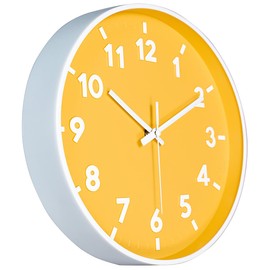 JENLYSTIME 12 Inch 3D Number Modern Wall Clock,Round Bright Colorful Dial,Non Ticking Silent Quartz Battery Operated Wall Clocks,Easy to Read Simple Style Decor Clock for Bedroom,Kitchen(Yellow)