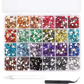 24000Pcs Nail Art Rhinestones, BetterJonny 24 Colors 3mm Round Nail Flatback Rainbow Gems Set with Tweezers and Pencil AB Glitter Flat-Bottomed Rhinestone for Crafts Decoration and Jewelry Making