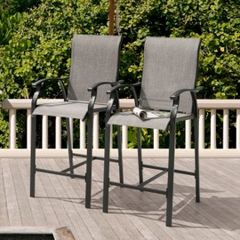 NUU GARDEN 2 Piece Outdoor Patio Bar Stools, All-Weather Textilene High Bar Stools Set of 2 with Powder-Coated Iron Frame, for Patio, Deck and Garden, Gray