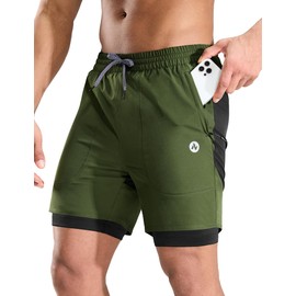 Nepest Mountain Bike Shorts Men's Short MTB Shorts Padded 4D Cycling Shorts Loose with Zip Pocket Bike Shorts, Olive Green/Black, M