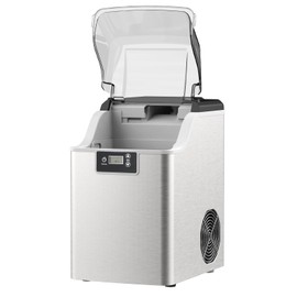 Cobuy Nugget Ice Makers Countertop, 44lbs/Day Chewable Pebble Ice, Self-Cleaning, Timer Function, See Through Window, Stainless Steel Ice Maker Machine with Ice Scoop & Basket