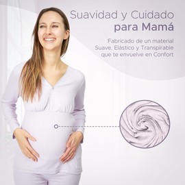 Womum Women's Long Nursing Pyjamas, Softness and Care for Mum, Maternity Pyjamas, Pregnancy Pyjamas, Lightweight and Cool Pyjamas, Ideal for Spring and Summer, purple, XL