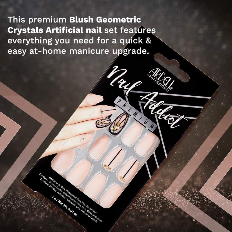 Ardell Nail Addict Premium Artificial Nail Set, Blush Geometric Crystals