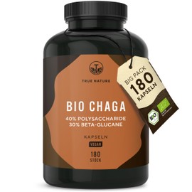 Organic Chaga Extract - 180 Capsules - 1200mg Organic Extract (10:1) 12,000mg - 40% Polysaccharides - 30% Beta Glucans - Slate Schiller Porling Powder - German Production - TRUE NATURE®