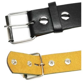 White 2 Holes Row Silver Grommets Bonded Leather Belt Removable Buckle - Size: Large