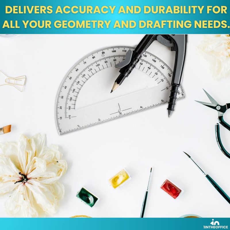 1InTheOffice Plastic Protractor, Math Protractors, Protractor for Geometry, 180 Degrees