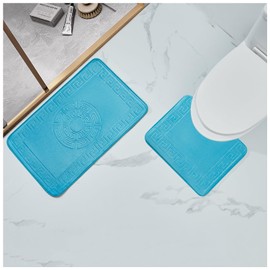 GC GAVENO CAVAILIA Memory Foam Bath Mat Non Slip - Extra Soft Highly Water Absorbent Bathroom Mat Sets 2 Piece - Greek Toilet Rug (50 x 80 cm) & Pedestal Set (50 x 40 cm) - Washable - Aqua