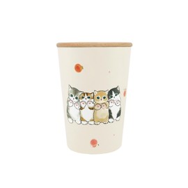 mofusand 53-2039 2-Way Vacuum Double Layer Tumbler, M, With Wooden Lid, Office, Work, Desk, Cup, Hot and Cold Retention Function, Holder, Cup, Cute, Cat