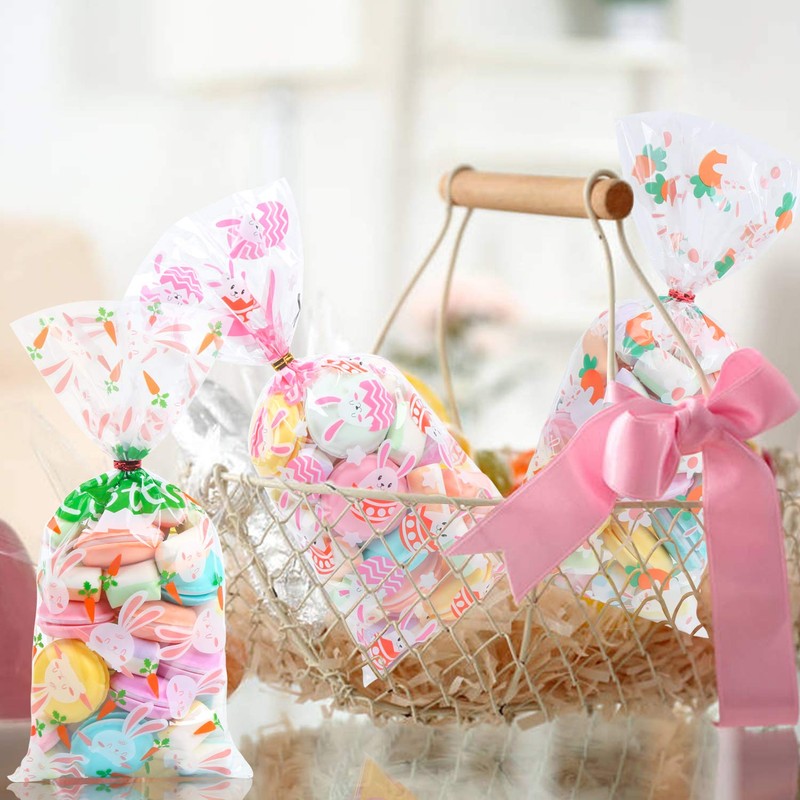 STEFORD Easter Clear Cellophane Bags,120PCS Clear Candy Cookie Treat Bags