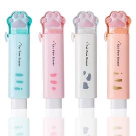 Borradores para Niños,Paquete de 4 Borradores de Pata de Gato,Goma Retractil,Borrador de Gato para Niños Lindos,Borrador de Goma de Papelería Escolar de Oficina de Escritura para Estudiantes