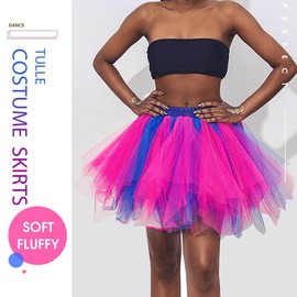 TWINKLEDE Tulle Tutu Skirt 1950s Dance Costume Tutus for Women Adult, Blue & Hot Pink, 66 Short