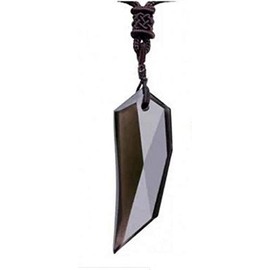 Elfin Obsidian Natural Stone Necklace Pendant Amulet Wolf Fang Good Luck Protection Protection Charm (Large, Obsidian)