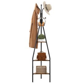 Hoctieon 3-Tier Coat Rack Freestanding with Hooks, Industrial Coat Tree Freestanding, Mordern Coat Racks Free Standing with Shelf, Coat Rack with Storage for Clothes, Hats, Bags