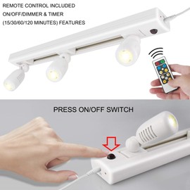 HONWELL Track Lighting LED Spotlights with 3 Rotatable Lights Heads, Under Cabinet Counter Lighting Plug in Accent Lights Remote Controlled Ceiling Track Light for Wall Picture Artwork Display